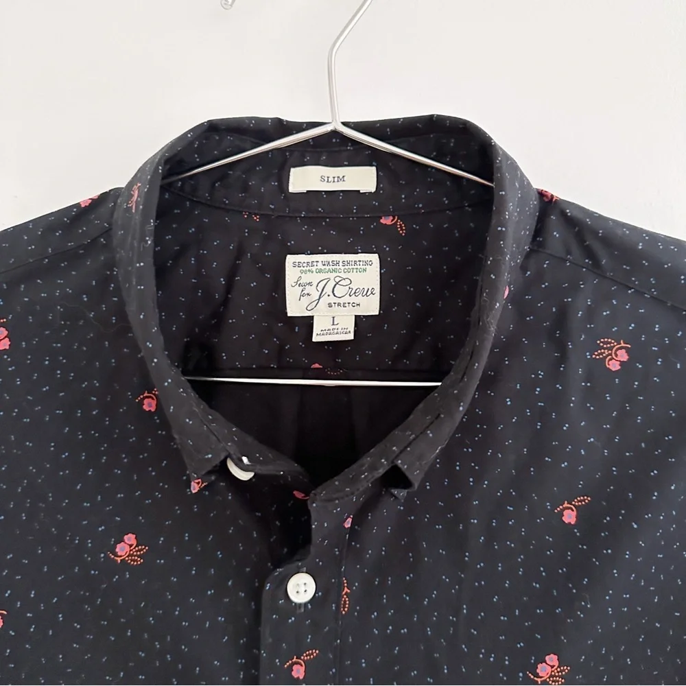 J.Crew Men's Secret Wash Organic Cotton Shirt Slim Fit Floral Print Size Large